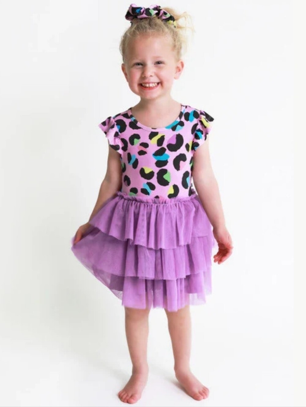 Posh Peanut Electric Leopard Ruffled Tulle Dress
